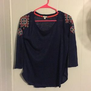 Navy dressy shirt with pattern shoulders